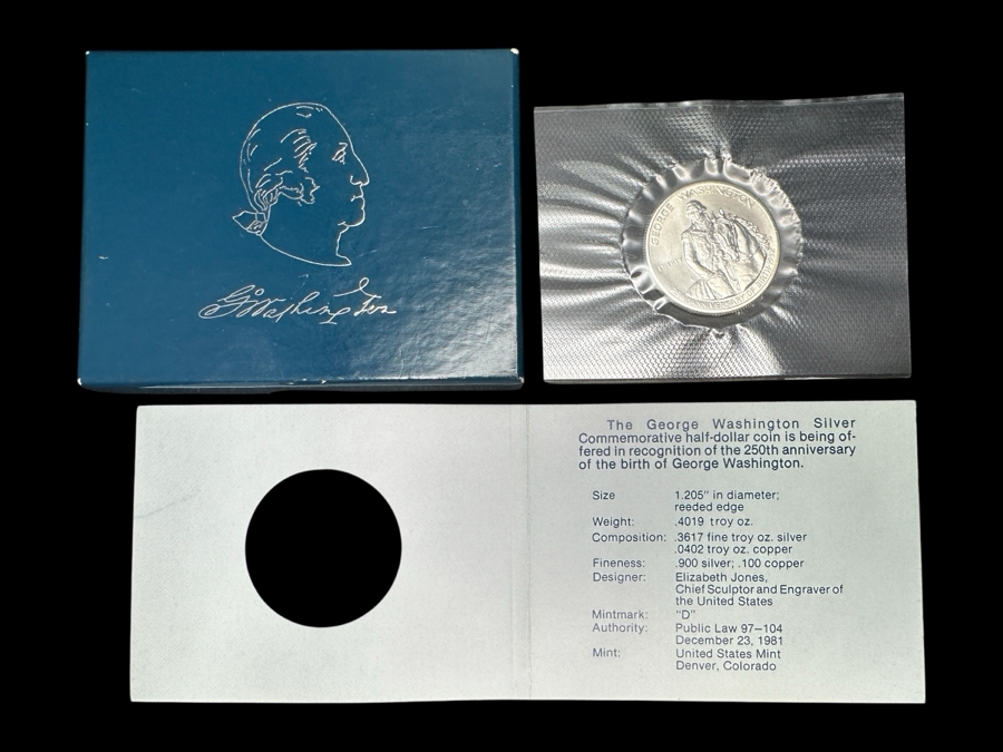 Uncirculated 1982 George Washington Silver Commemorative Half-Dollar Coin .900 Silver [Photo 1]