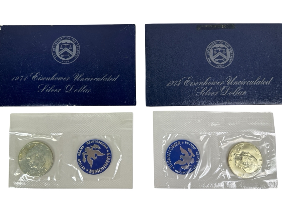 Vintage 1971 & 1974 Eisenhower Uncirculated Silver Dollars [Photo 1]