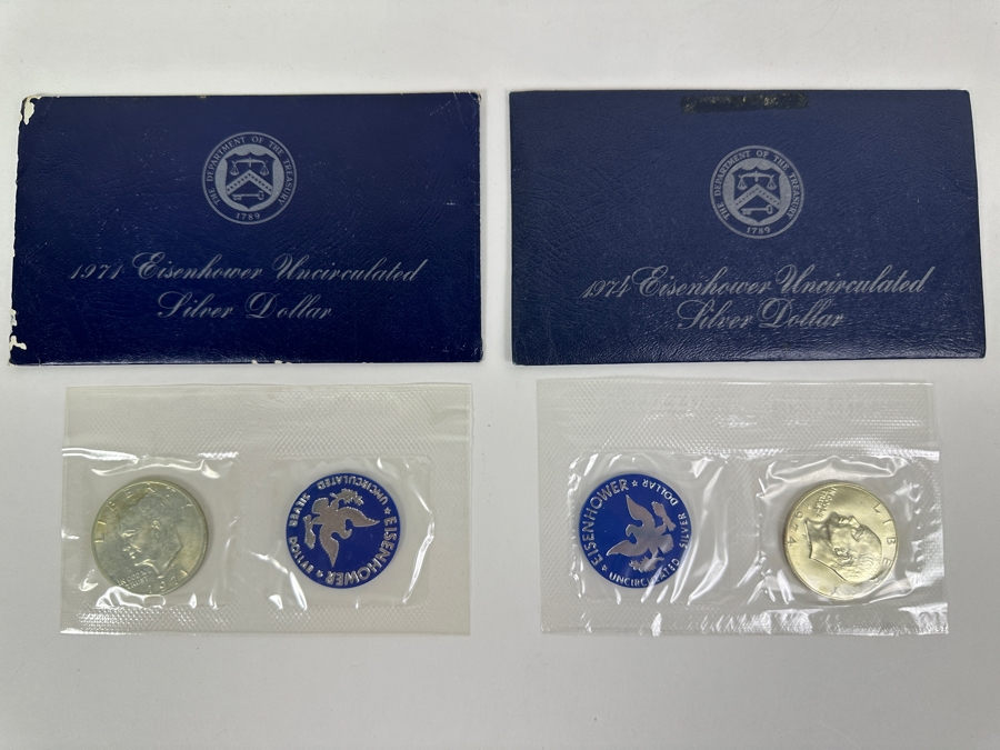 Vintage 1971 & 1974 Eisenhower Uncirculated Silver Dollars [Photo 2]