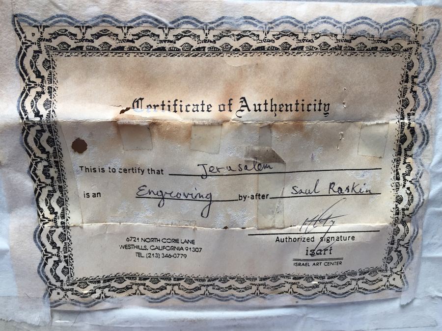 Saul Raskin (1878-1966) Etching on Bakelite Title: Jerusalem [Photo 10]