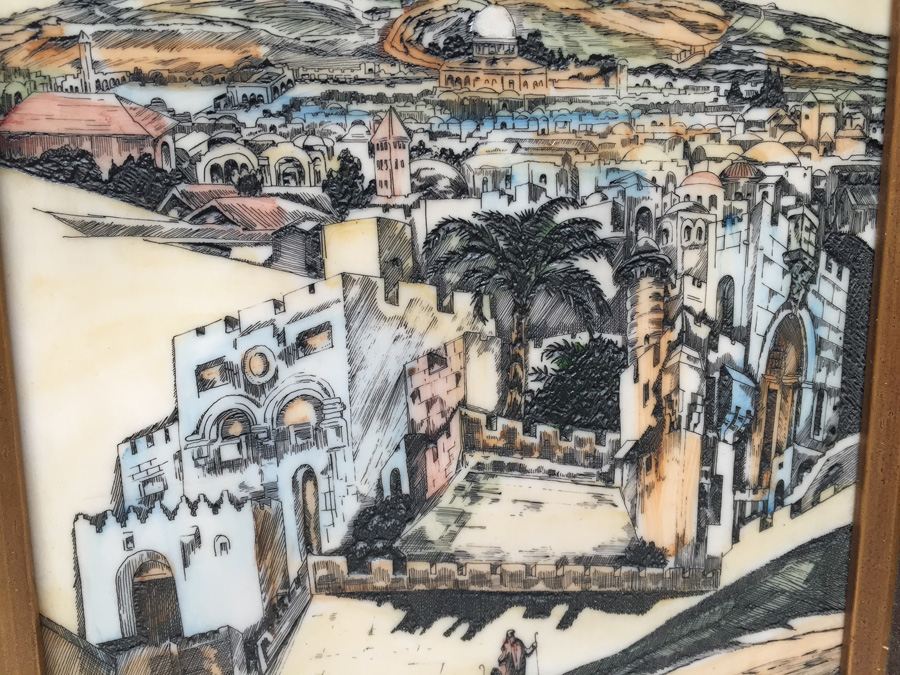 Saul Raskin (1878-1966) Etching on Bakelite Title: Jerusalem [Photo 3]