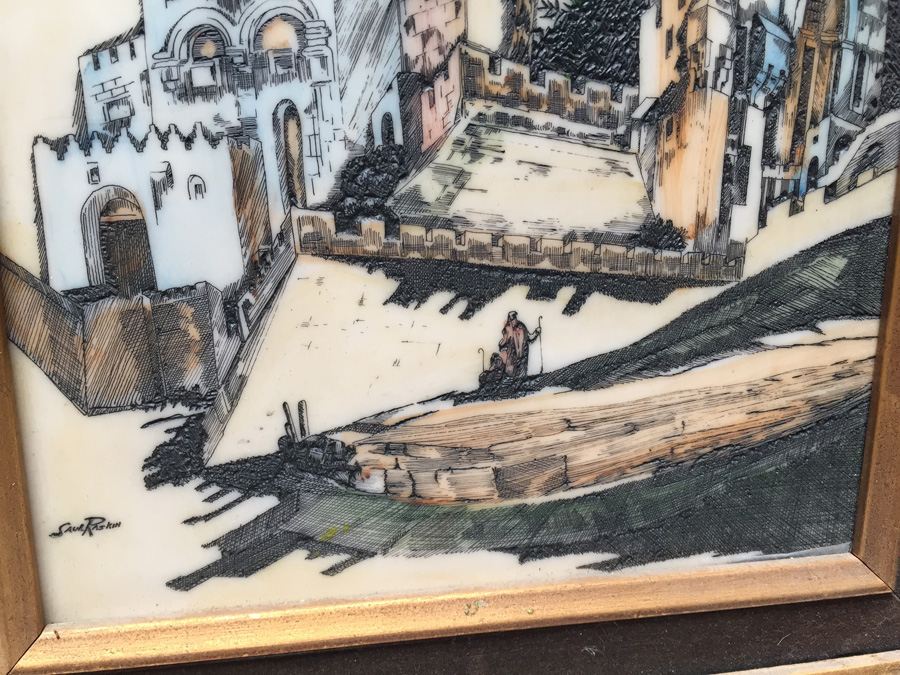 Saul Raskin (1878-1966) Etching on Bakelite Title: Jerusalem [Photo 4]