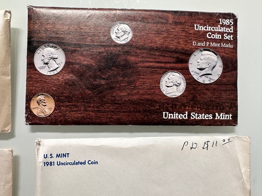 (9) United States Mint Uncirculated Coin Sets D & P Mint Marks From Years: 1972, 1973, 1974, 1975, 1977, 1979, 1980, 1981, 1985 [Photo 2]