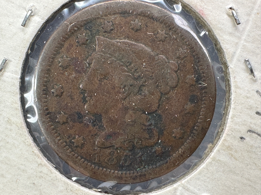 Antique 1851 Braided Hair Large US Cent [Photo 2]