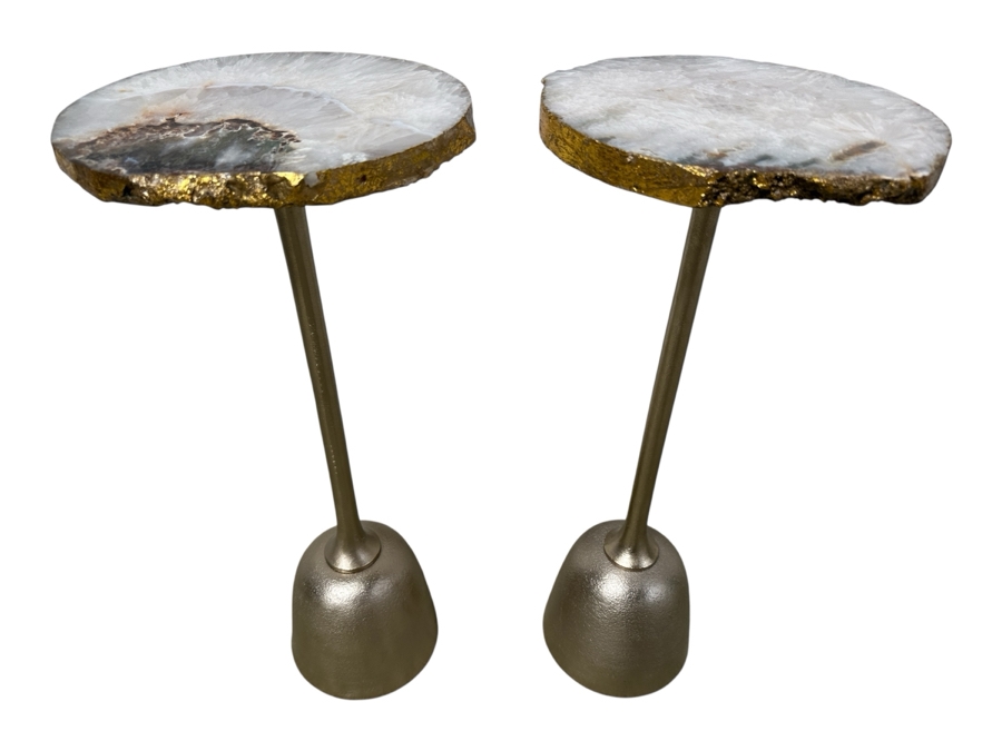 Pair Of Hand Crafted Raw Agate Side Tables 11W X 24.5H