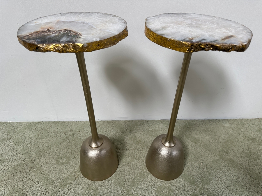 Pair Of Hand Crafted Raw Agate Side Tables 11W X 24.5H [Photo 2]