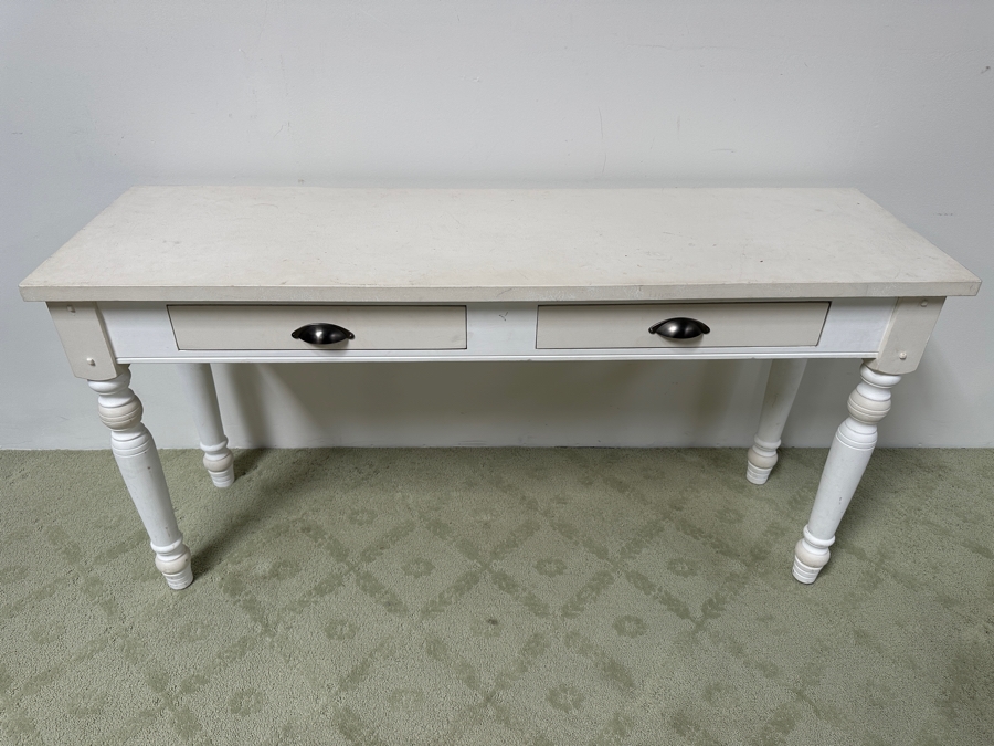 White Console Sofa Table With Two Drawers 60W X 19D X 30.5H [Photo 4]