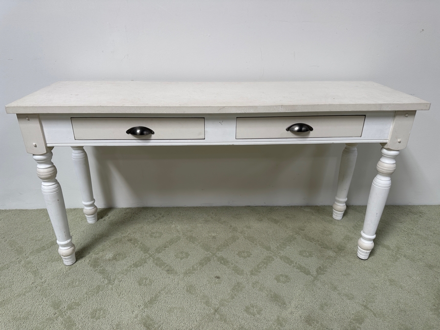 White Console Sofa Table With Two Drawers 60W X 19D X 30.5H [Photo 3]