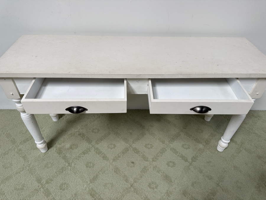 White Console Sofa Table With Two Drawers 60W X 19D X 30.5H [Photo 5]