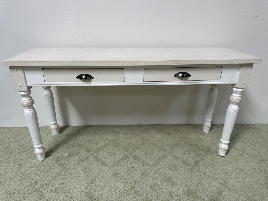 White Console Sofa Table With Two Drawers 60W X 19D X 30.5H [Photo 2]