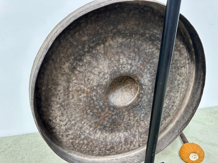 Antique Burmese Metal Temple Gong With Metal Stand And Striker 24.5W X 35H Purchased In Bangkok For $3,000 [Photo 10]