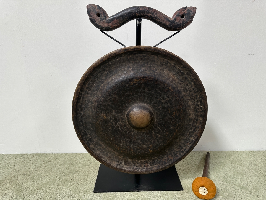 Antique Burmese Metal Temple Gong With Metal Stand And Striker 24.5W X 35H Purchased In Bangkok For $3,000 [Photo 3]