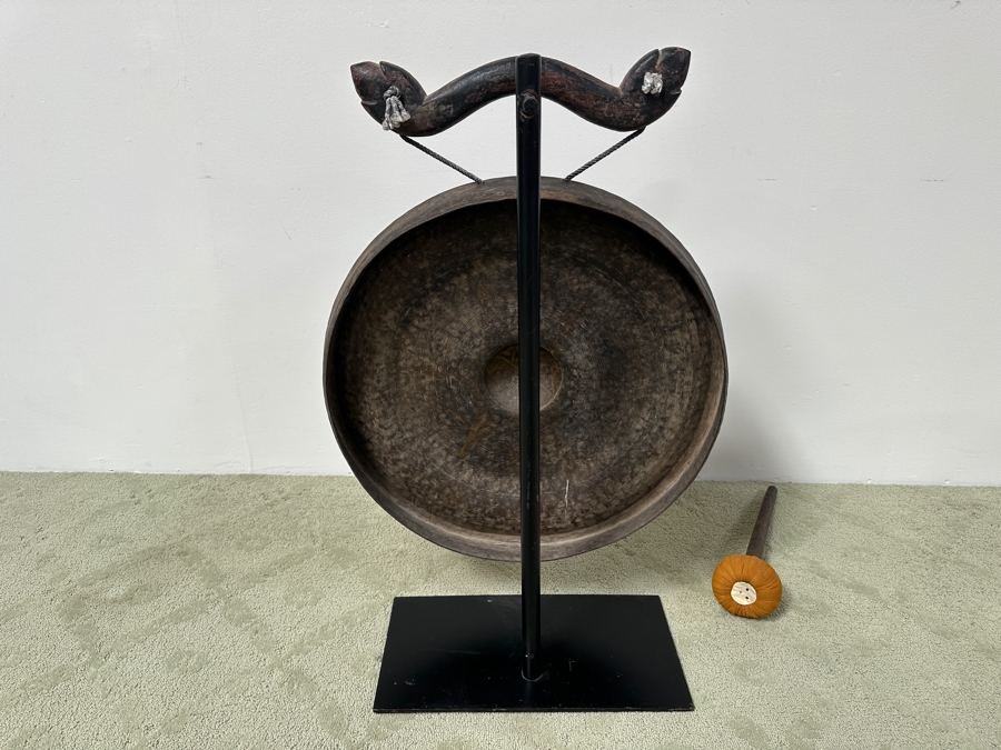 Antique Burmese Metal Temple Gong With Metal Stand And Striker 24.5W X 35H Purchased In Bangkok For $3,000 [Photo 9]