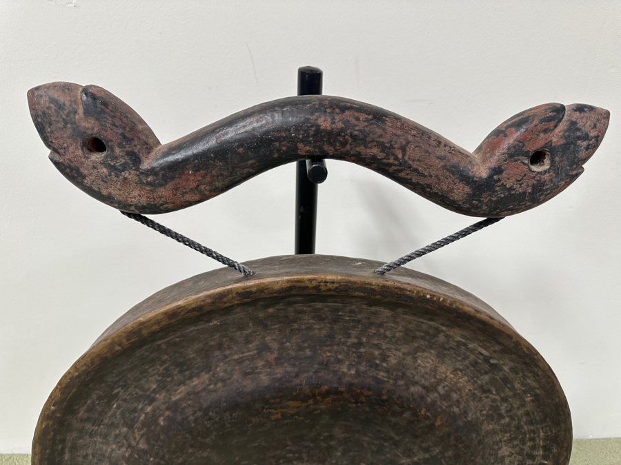 Antique Burmese Metal Temple Gong With Metal Stand And Striker 24.5W X 35H Purchased In Bangkok For $3,000 [Photo 5]
