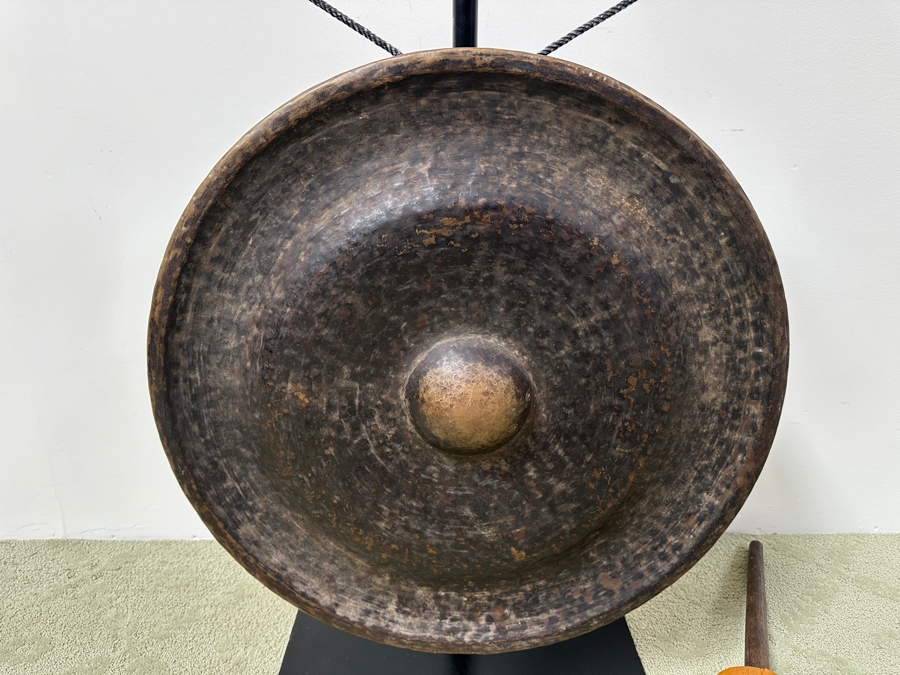 Antique Burmese Metal Temple Gong With Metal Stand And Striker 24.5W X 35H Purchased In Bangkok For $3,000 [Photo 4]