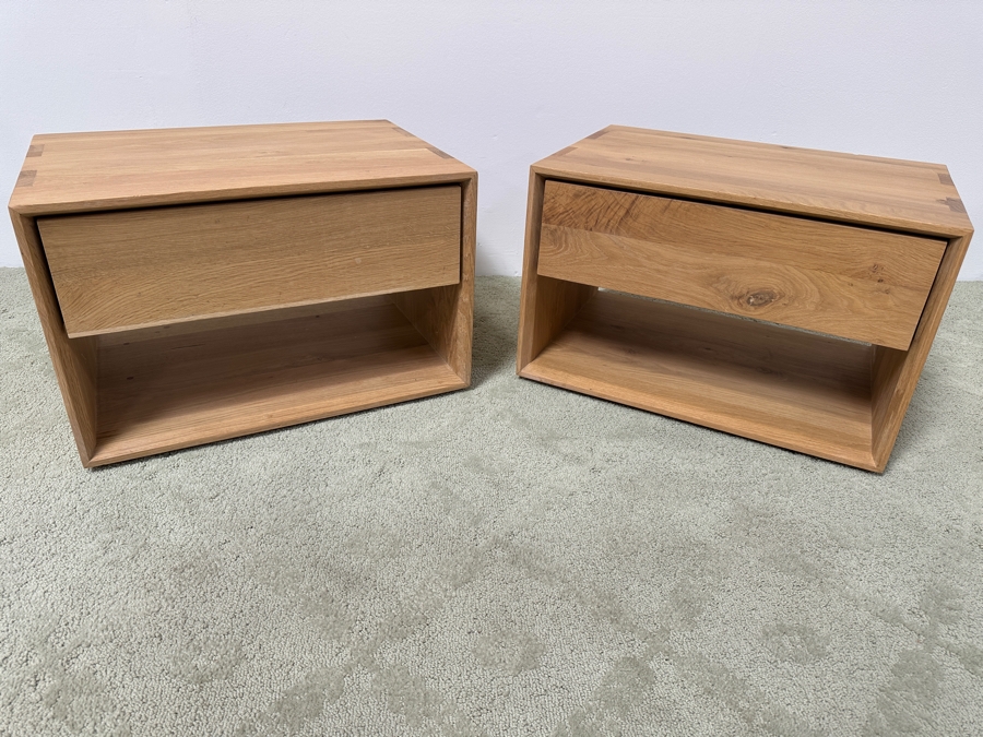 Pair Of Nordic Oak Bedside Tables Nightstands With Drawer 22.5W X 16D X 14.5H Retails $1,700 [Photo 7]