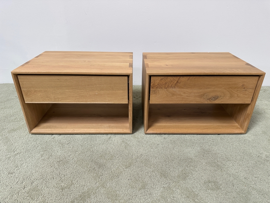 Pair Of Nordic Oak Bedside Tables Nightstands With Drawer 22.5W X 16D X 14.5H Retails $1,700 [Photo 2]
