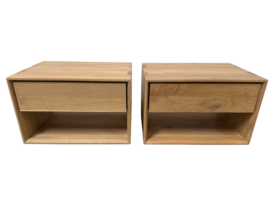 Pair Of Nordic Oak Bedside Tables Nightstands With Drawer 22.5W X 16D X 14.5H Retails $1,700 [Photo 1]