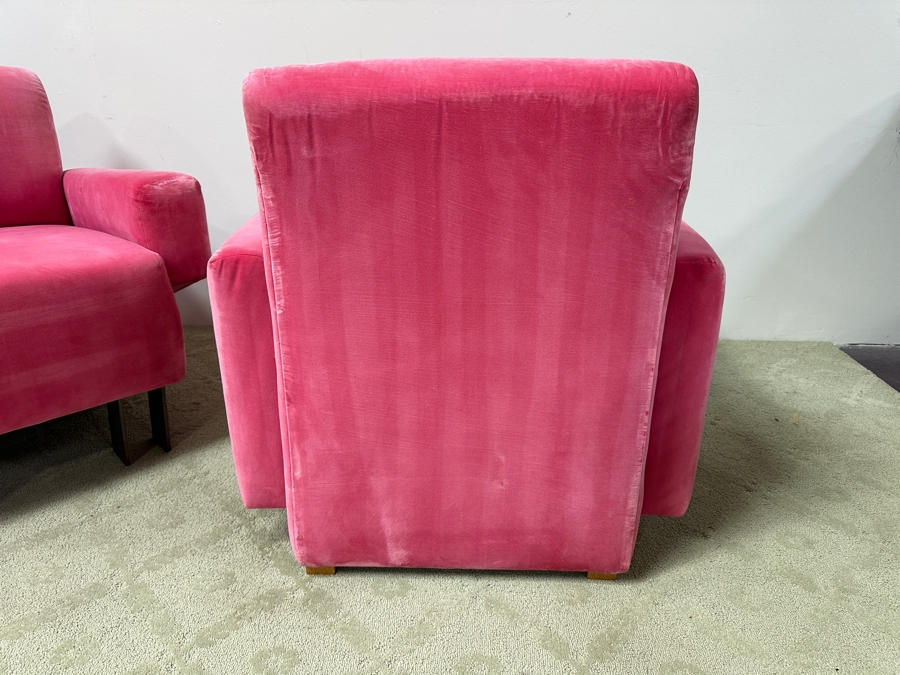 Pair Of Stunning Pink Velvet Designer Armchairs With Brass Front Feet - Very Comfortable 32.5W X 34D X 33H [Photo 10]