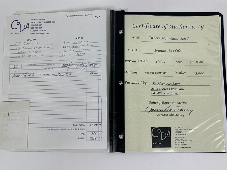 Joanne Teasdale Original Oil Painting On Canvas Titled 'Where Mountains Meet' 36 X 48 Appraised At $5,000 With Certificate Of Authenticity Purchased From The Coda Gallery In Palm Desert, CA [Photo 12]