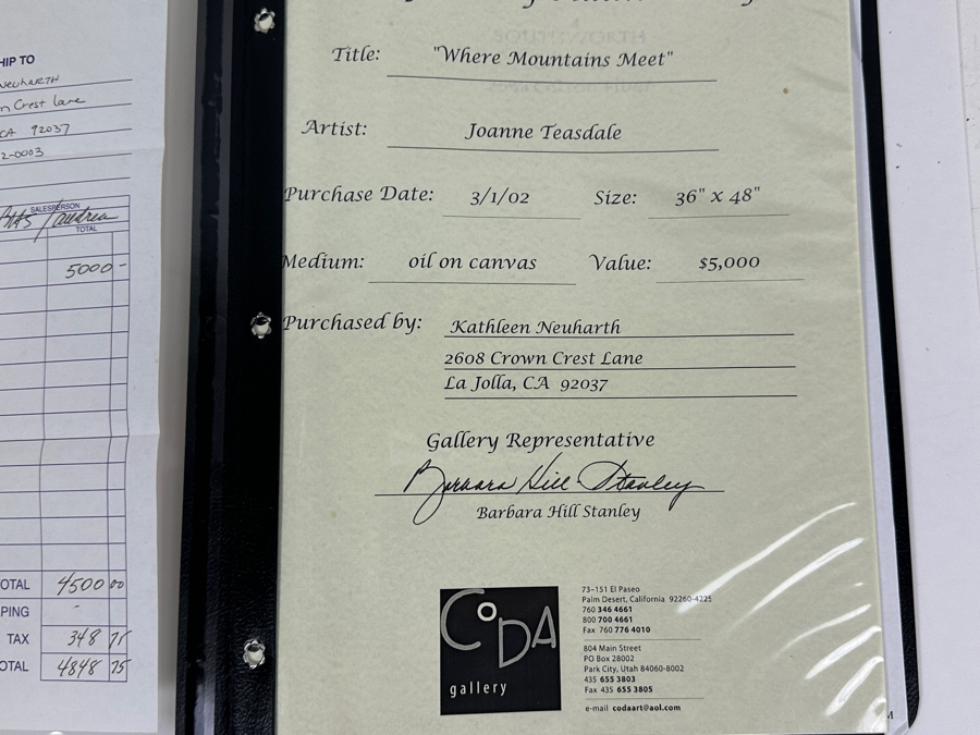 Joanne Teasdale Original Oil Painting On Canvas Titled 'Where Mountains Meet' 36 X 48 Appraised At $5,000 With Certificate Of Authenticity Purchased From The Coda Gallery In Palm Desert, CA [Photo 14]