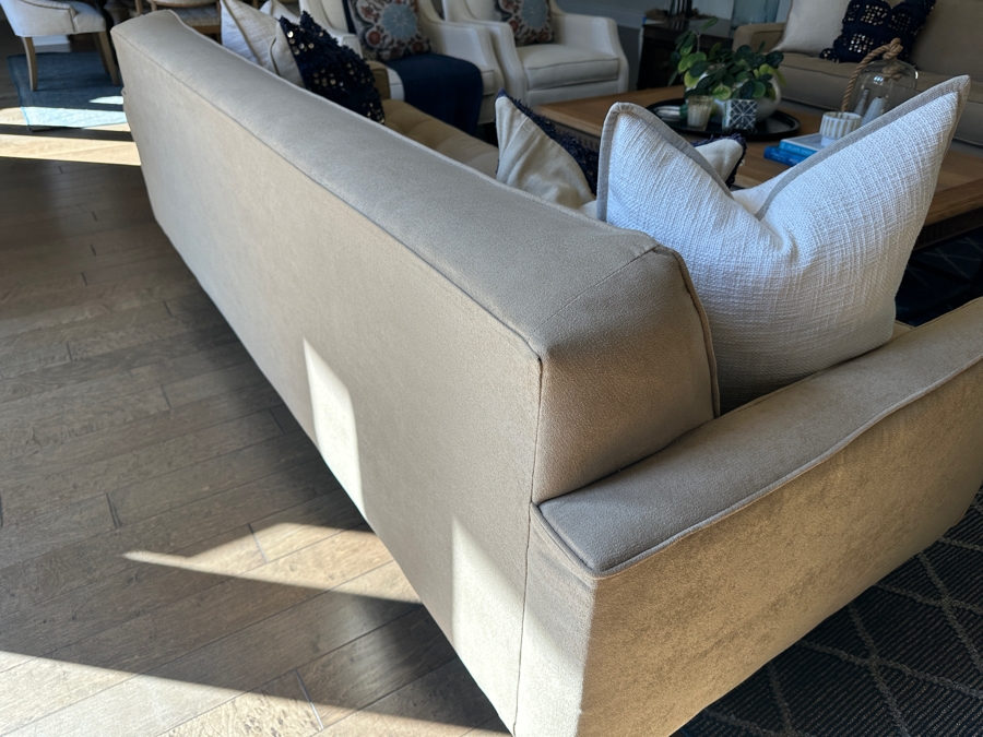 Just Added - Upholstered Tufted Modern Sofa # 2 Designer Unknown With Four Throw Pillows 90'W X 35'D X 31'H [Photo 4]