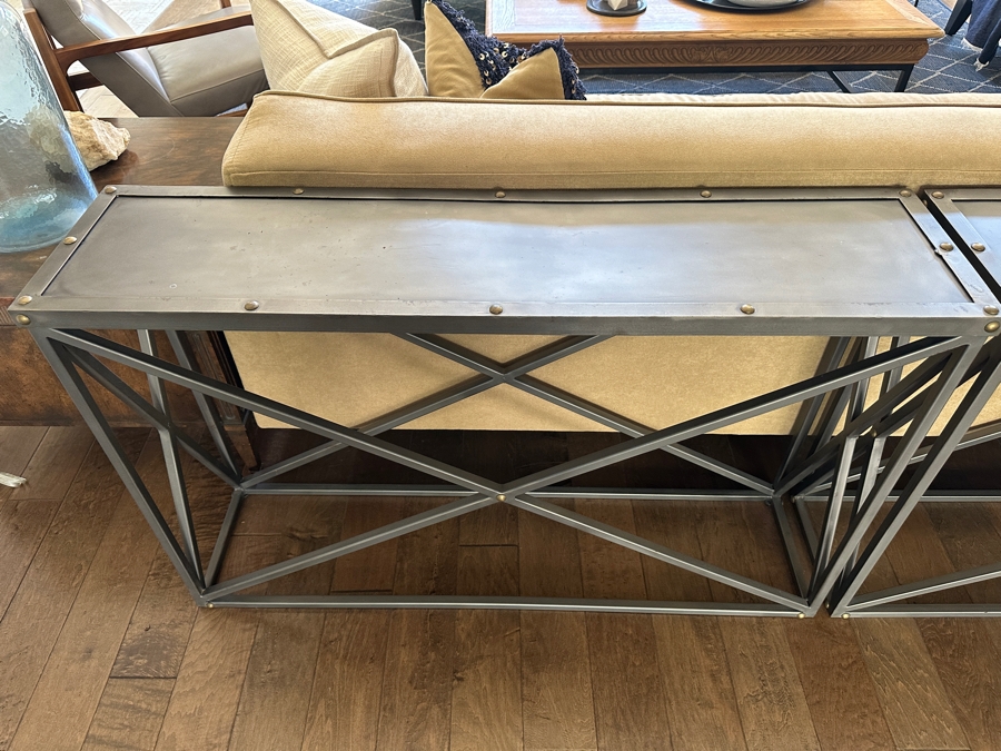 Pair Of Restoration Hardware X-Brace Metal Console Tables Each Measuring 48W X 12D X 29.5H [Photo 4]