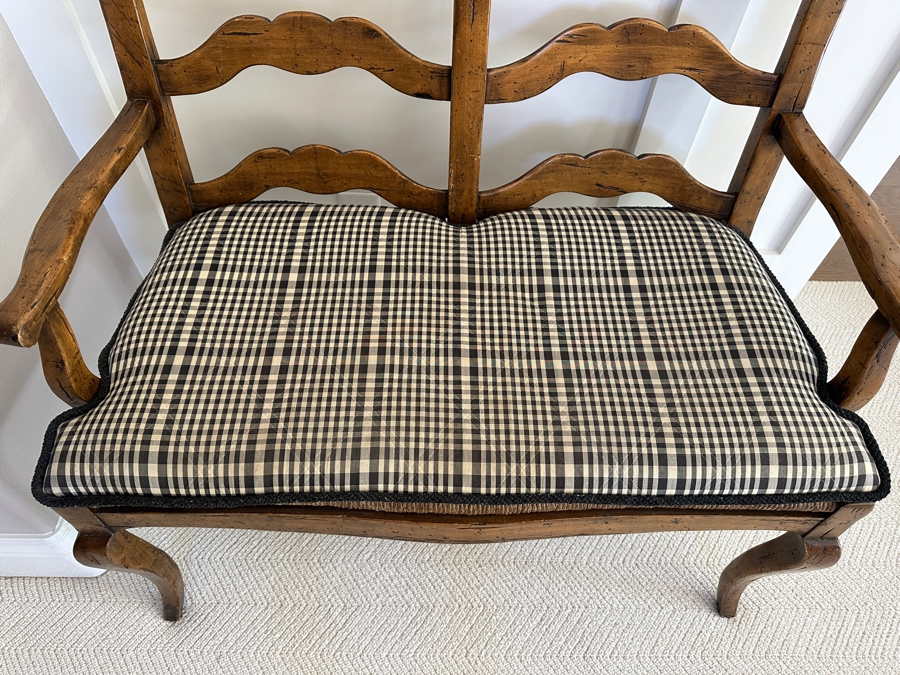 Guy Chaddock Wooden Rush Seat Settee Bench (With Cushion - See Photos) 39W X 24D X 37H [Photo 6]