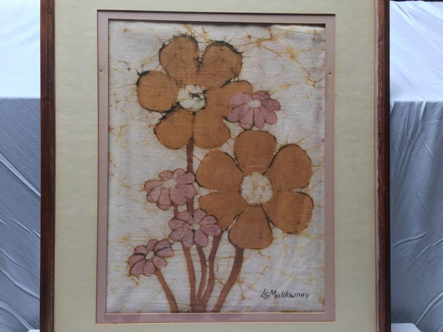 L S Muldowney Signed Original Batik Abstract Flowers [Photo 2]
