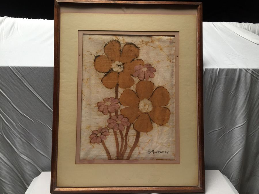 L S Muldowney Signed Original Batik Abstract Flowers