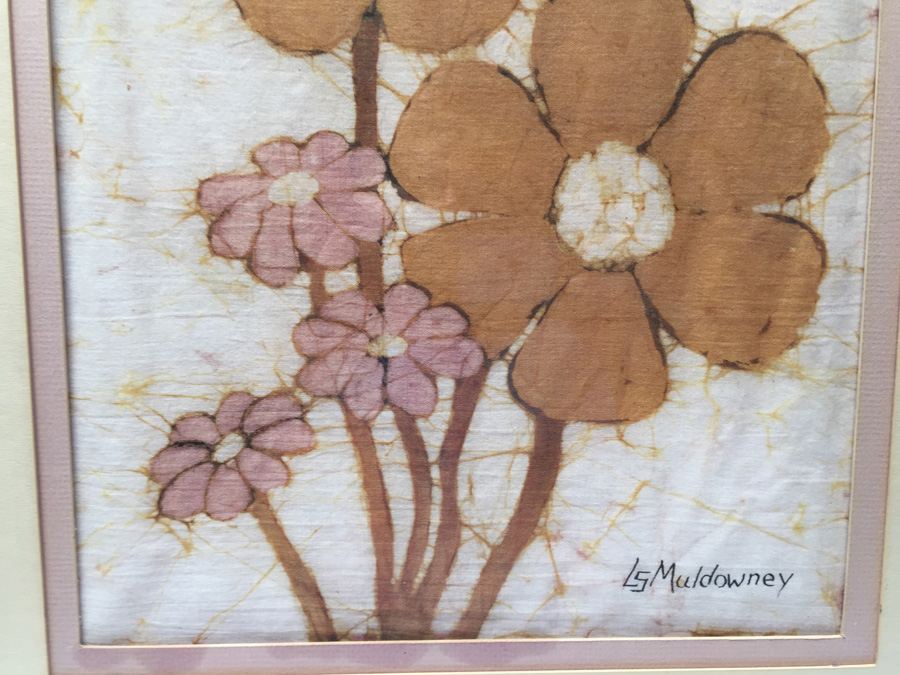 L S Muldowney Signed Original Batik Abstract Flowers [Photo 4]