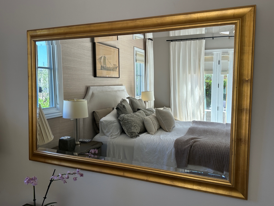 Gold Tone Beveled Glass Wall Mirror 56 X 36