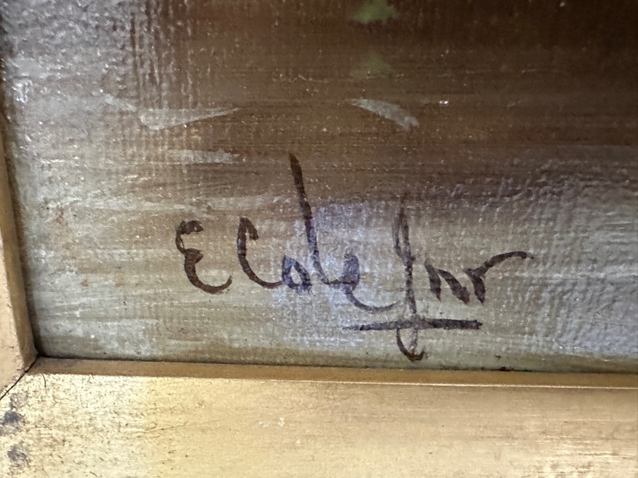 Edwin Cole (B. 1868, United Kingdom) Original Oil Painting On Canvas Titled 'The Lane To The Farm' 24 X 12 In Antique Wooden Frame 33 X 21 [Photo 4]