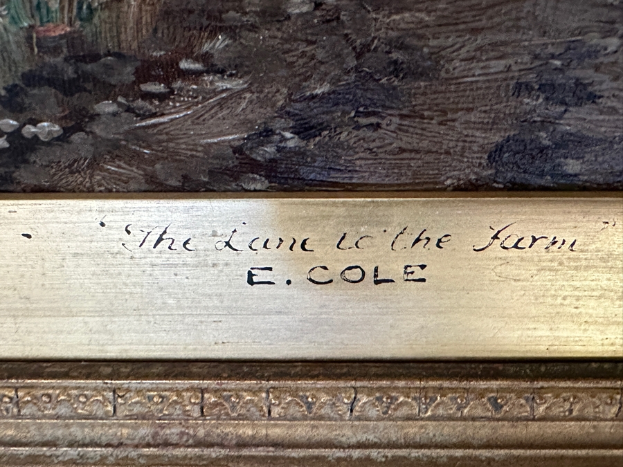 Edwin Cole (B. 1868, United Kingdom) Original Oil Painting On Canvas Titled 'The Lane To The Farm' 24 X 12 In Antique Wooden Frame 33 X 21 [Photo 3]