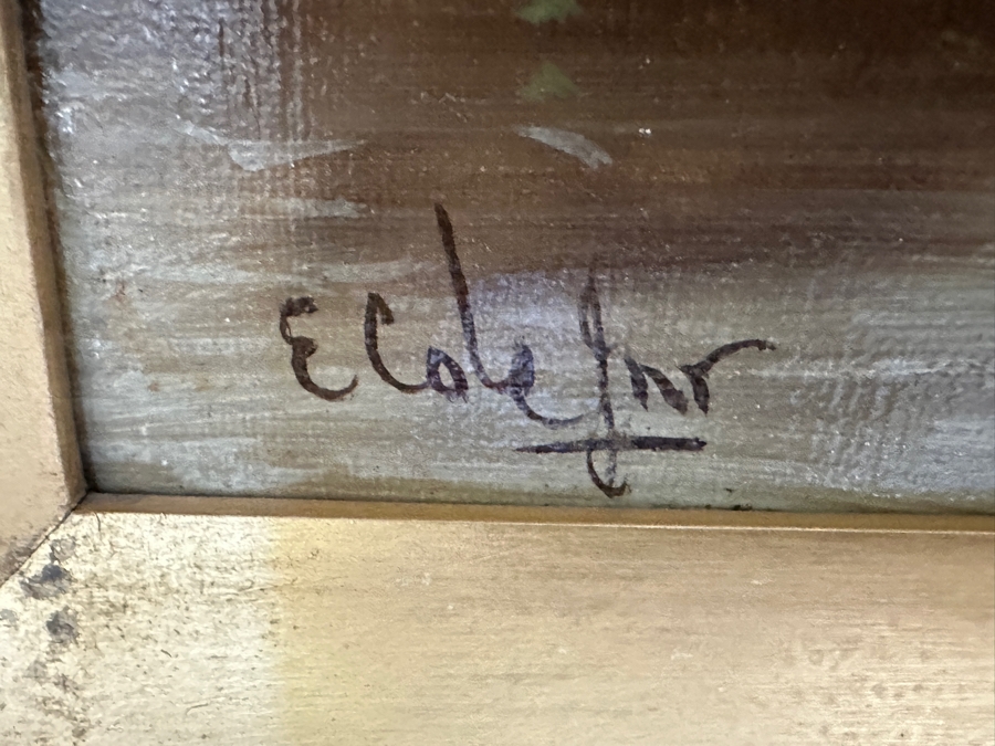 Edwin Cole (B. 1868, United Kingdom) Original Oil Painting On Canvas Titled 'The Lane To The Farm' 24 X 12 In Antique Wooden Frame 33 X 21 [Photo 5]