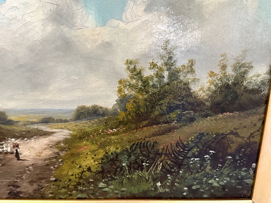 Edwin Cole (B. 1868, United Kingdom) Original Oil Painting On Canvas Titled 'The Lane To The Farm' 24 X 12 In Antique Wooden Frame 33 X 21 [Photo 8]