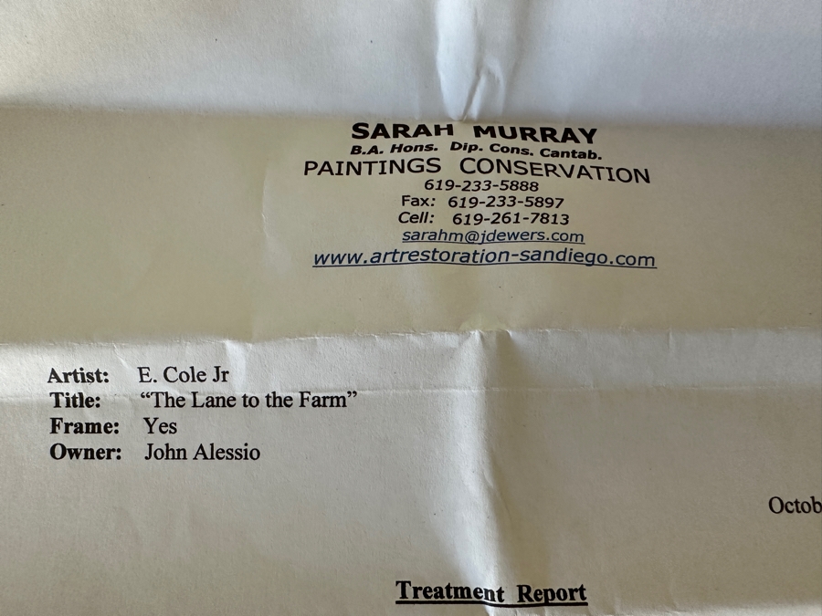 Edwin Cole (B. 1868, United Kingdom) Original Oil Painting On Canvas Titled 'The Lane To The Farm' 24 X 12 In Antique Wooden Frame 33 X 21 [Photo 11]