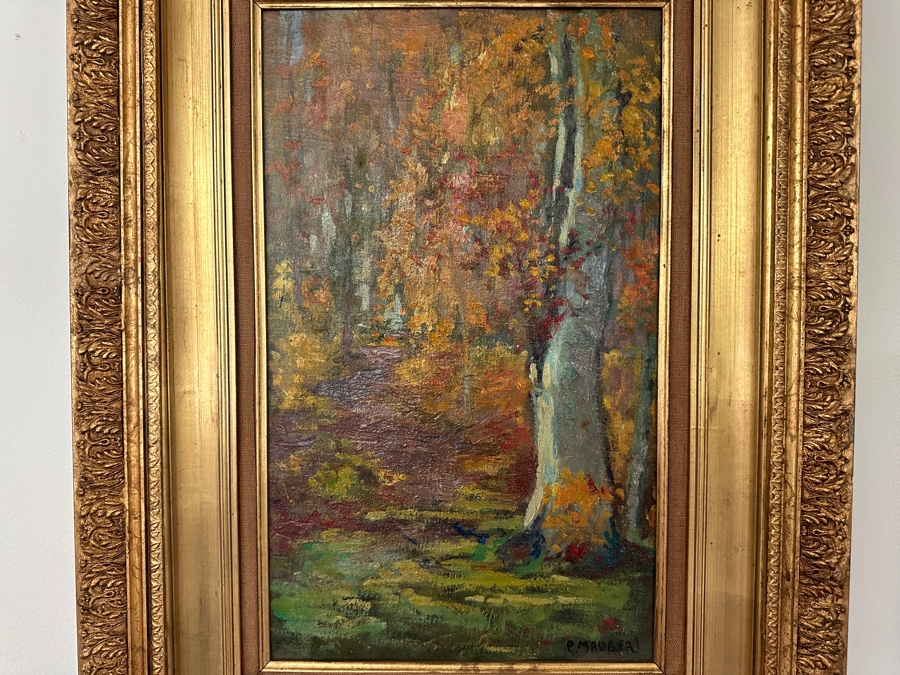 Pierre Maubert (1884-1957, France) Original Oil Painting On Canvas Titled 'Promenade Automnale Dans Le Vexin' Circa 1930 12 X 19 In Antique Frame 20.5 X 28.5 [Photo 3]