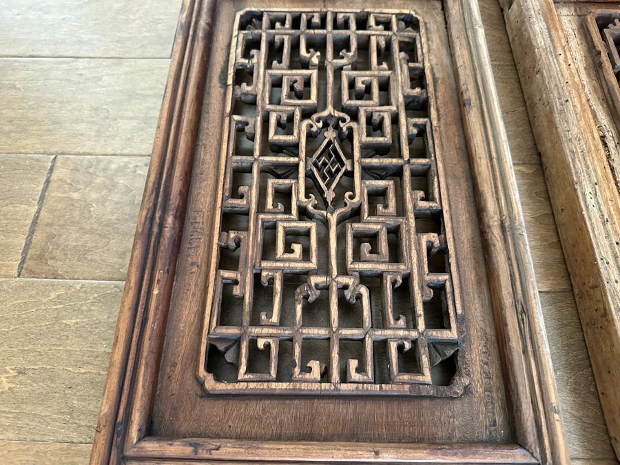 Pair Of Antique Chinese Carved Wood Panels Each Measures 13 X 29 [Photo 8]