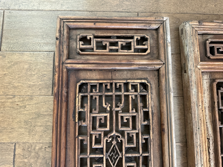 Pair Of Antique Chinese Carved Wood Panels Each Measures 13 X 29 [Photo 9]