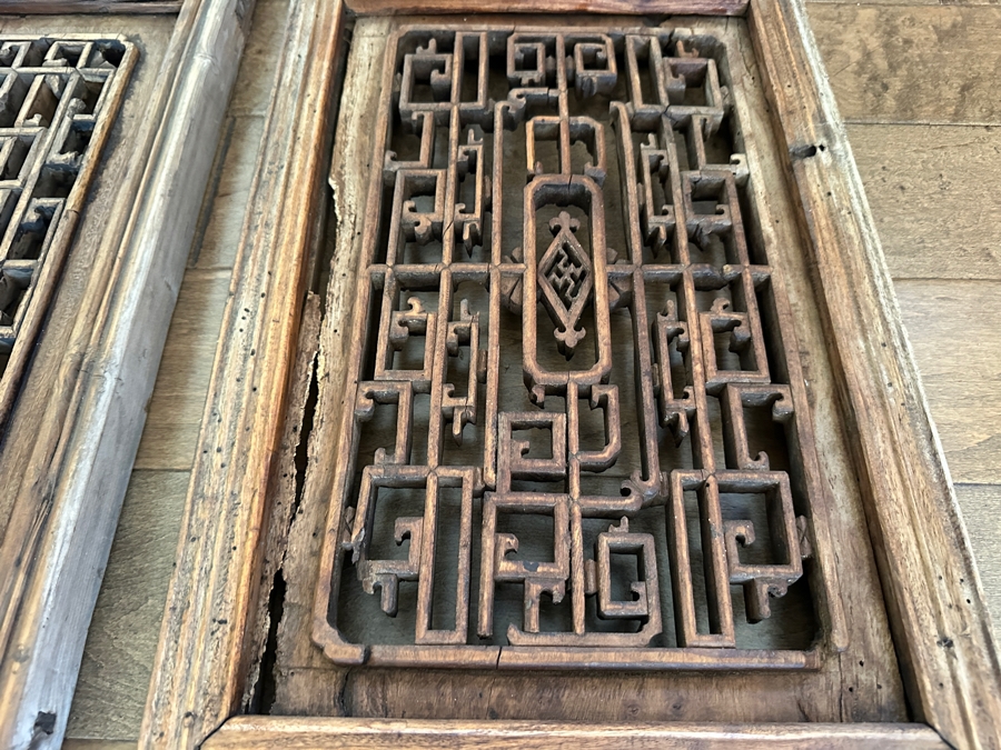 Pair Of Antique Chinese Carved Wood Panels Each Measures 13 X 29 [Photo 5]