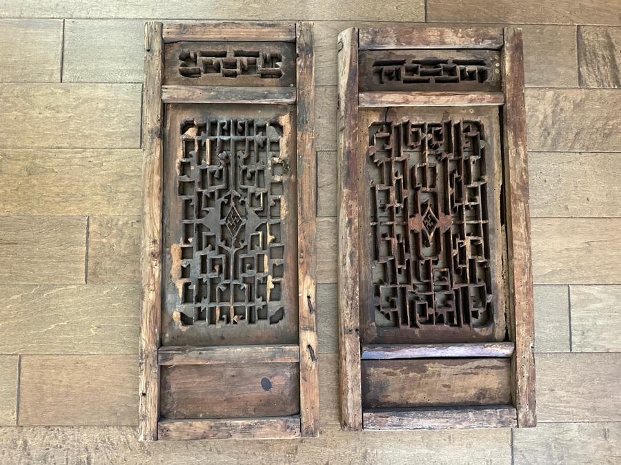 Pair Of Antique Chinese Carved Wood Panels Each Measures 13 X 29 [Photo 10]