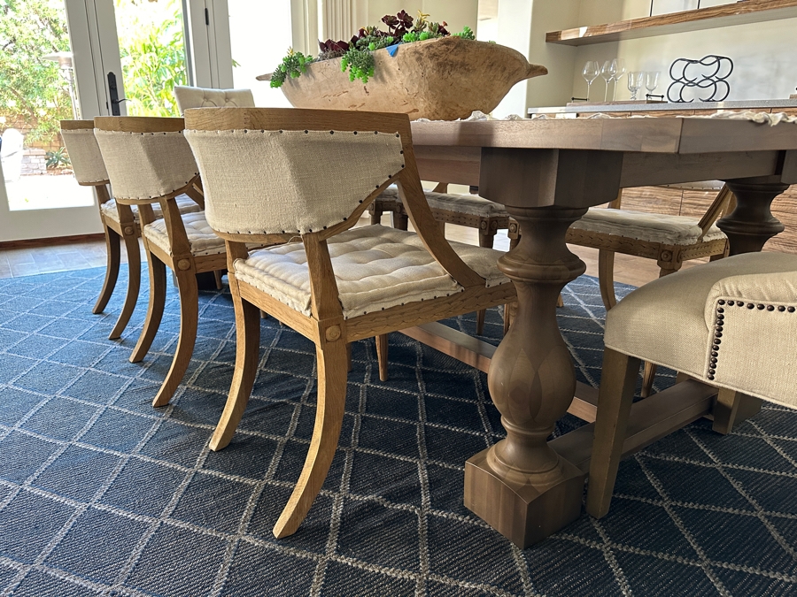 Stunning Restoration Hardware Wooden Dining Table 9' X 43.5' X 29.5'H With Eight Restoration Hardware Dining Chairs [Photo 8]