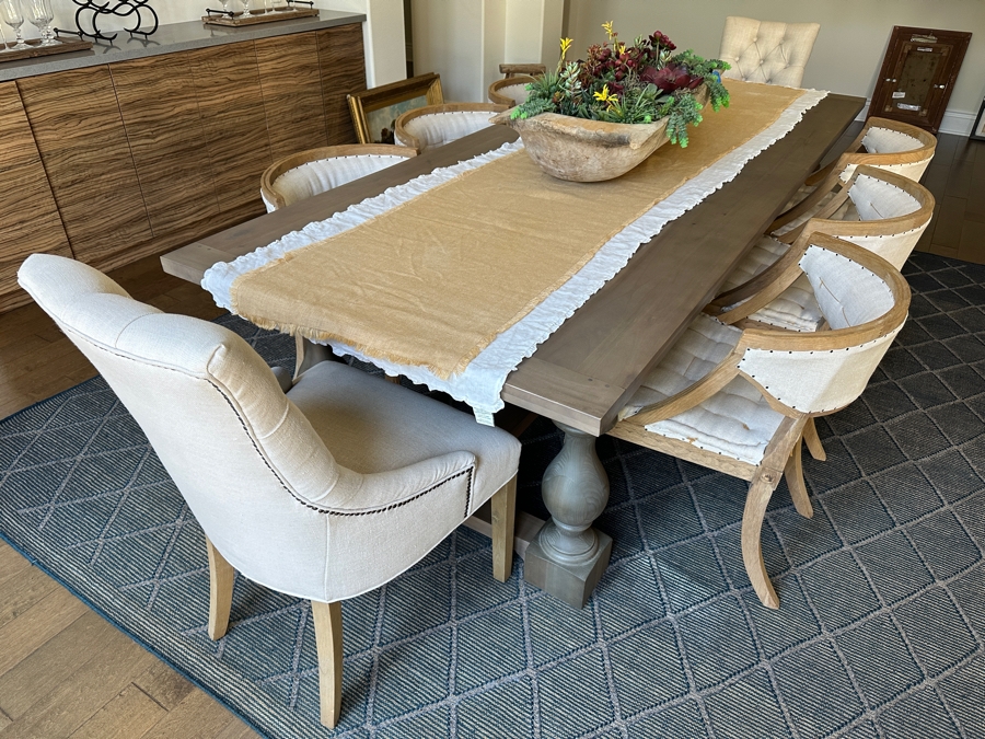 Stunning Restoration Hardware Wooden Dining Table 9' X 43.5' X 29.5'H With Eight Restoration Hardware Dining Chairs [Photo 9]