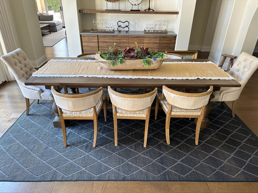 Stunning Restoration Hardware Wooden Dining Table 9' X 43.5' X 29.5'H With Eight Restoration Hardware Dining Chairs [Photo 3]