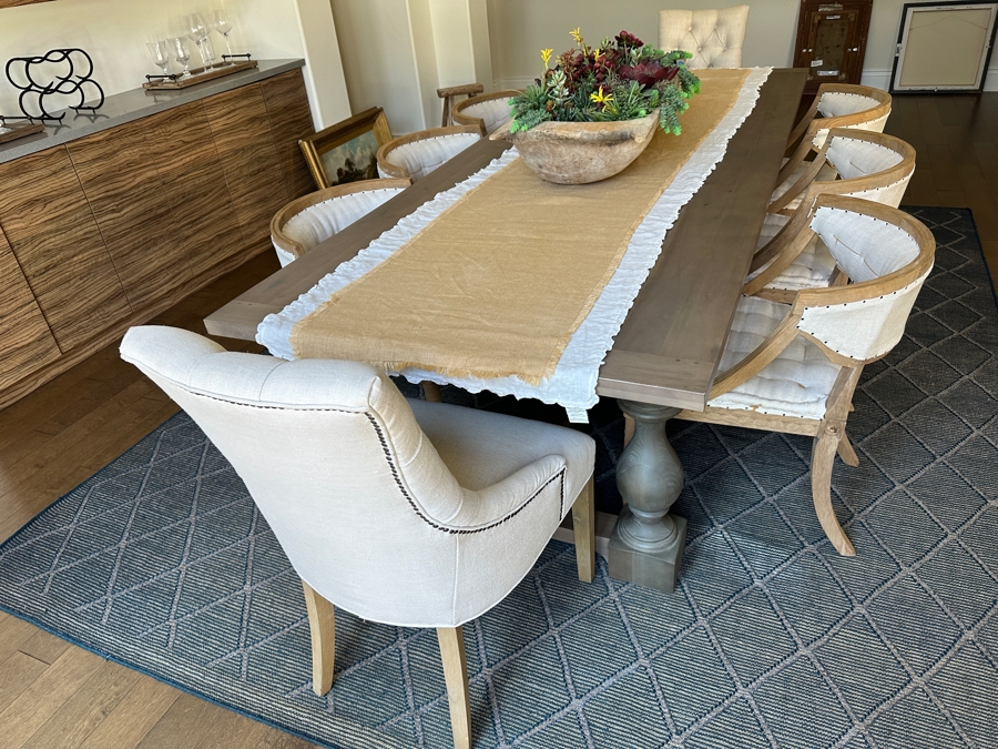 Stunning Restoration Hardware Wooden Dining Table 9' X 43.5' X 29.5'H With Eight Restoration Hardware Dining Chairs [Photo 10]