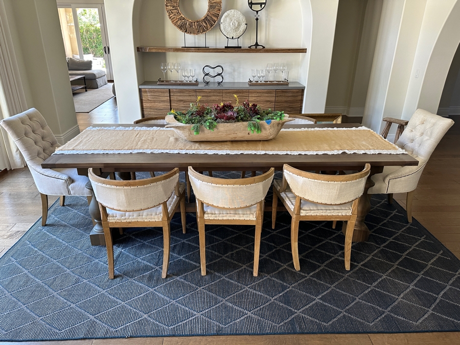 Stunning Restoration Hardware Wooden Dining Table 9' X 43.5' X 29.5'H With Eight Restoration Hardware Dining Chairs [Photo 2]