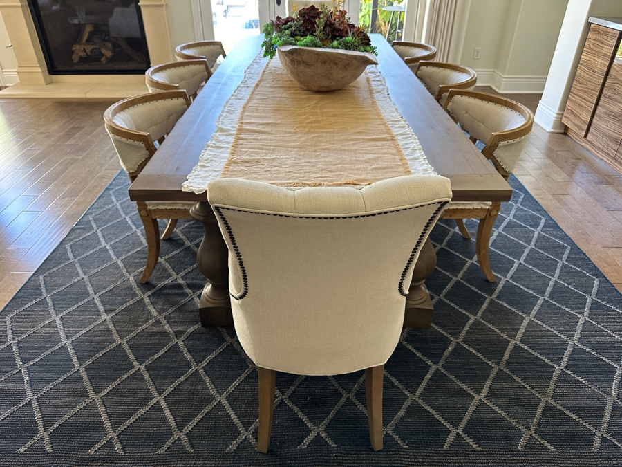 Stunning Restoration Hardware Wooden Dining Table 9' X 43.5' X 29.5'H With Eight Restoration Hardware Dining Chairs [Photo 4]