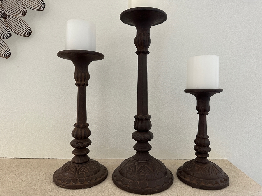 Set Of Three Cast Iron Candle Holders 10'H To 15'H [Photo 2]