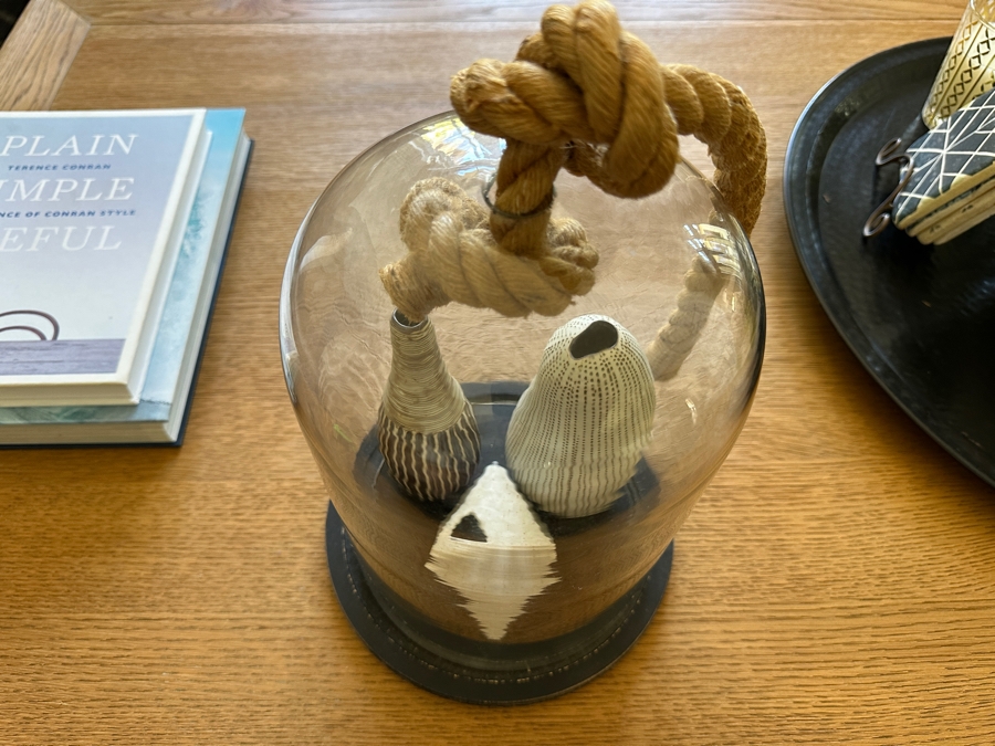 Three Decorative Japanese Pottery Pieces Under A Nautical Themed Glass Dome 12'H [Photo 3]